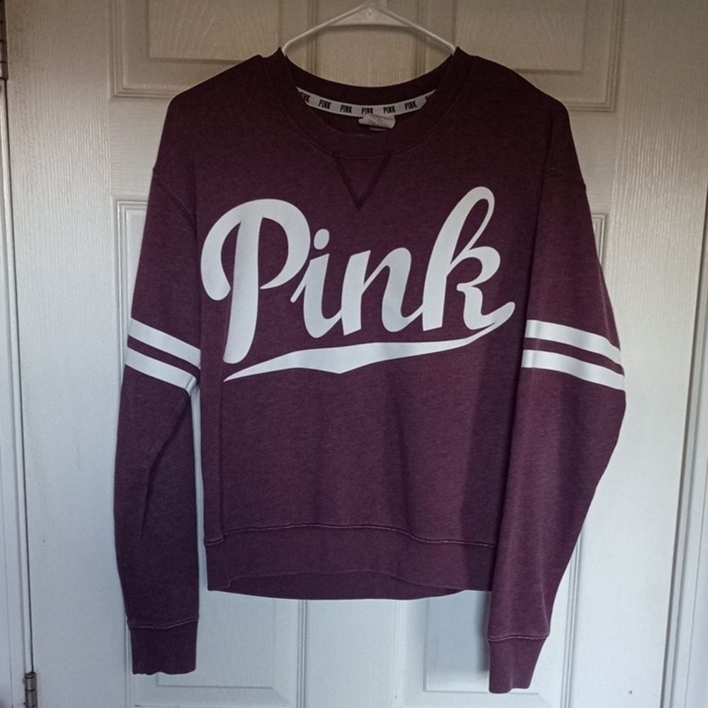XS PINK Victoria's Secret Maroon Vintage Retro Baseball Sweater Sweatshirt Y2K
